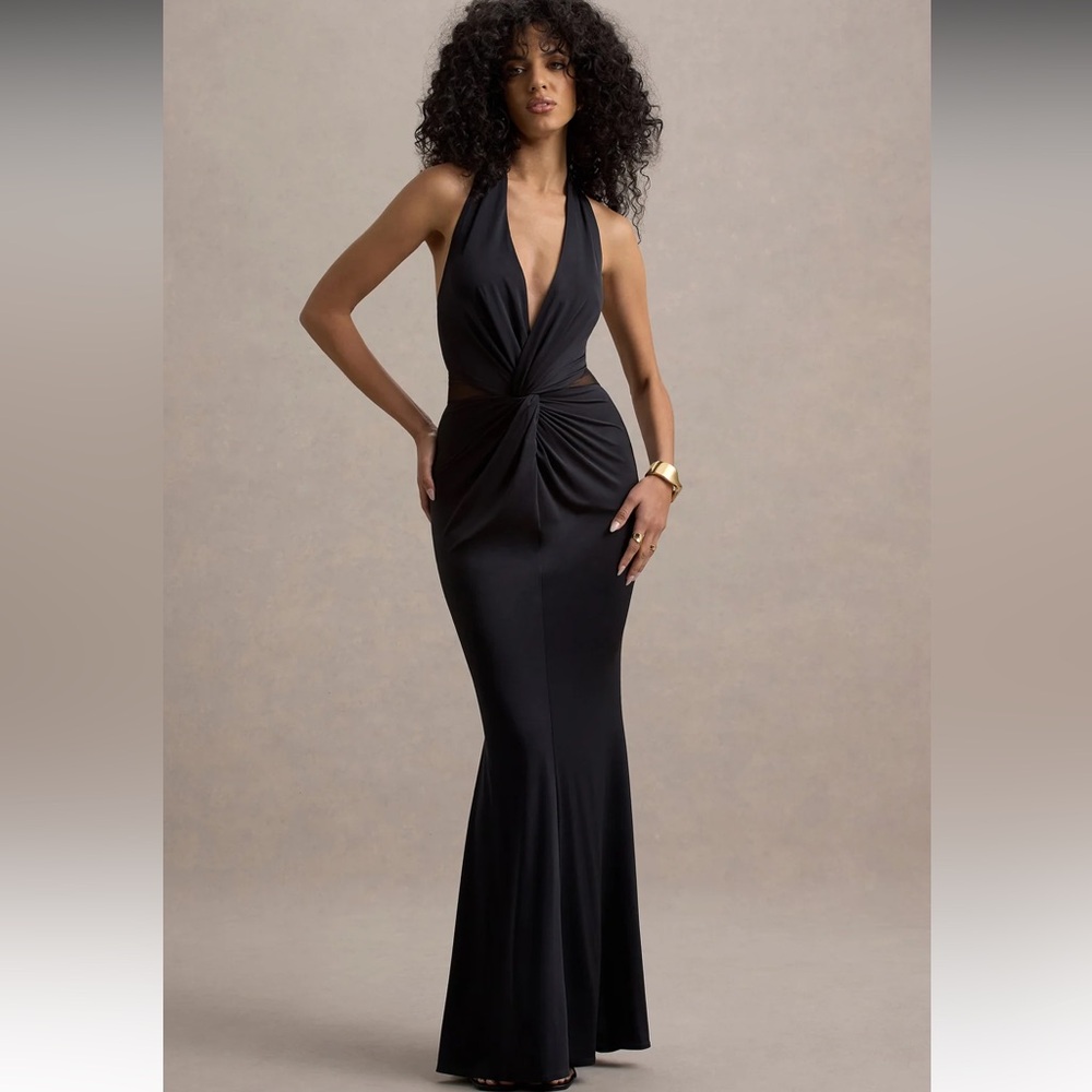 Black Sleeveless Halter Gown for Cocktail